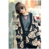 Amanda49 Delicate Deep V-Neck Flower Patterns Long Sleeves Acrylic Coat For Women