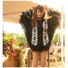 Amanda49 Korea Style National Vertical Patterns Tassel Black Bat-Wing Long Sleeves Acrylic Cloak For Women