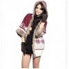 Amanda49 National and Cute Dots Deer Patterns Rough Selvedge Trumpet Quarter Sleeves Acrylic Coat For Women