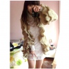 Amanda49 Exquisite V-Neck Frills Hem Stripes Trumpet Apricot Sleeves Coat For Women