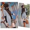 Amanda49 Charming and Concise Deep V-Neck Single-Breasted Short Puff Sleeves Hood Coat For Women