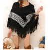 Amanda49 Cute and Charming V Shape National Patterns Tassel Black Wool Ball Pendant Acrylic Shawl For Women