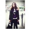 Amanda49 Elegant Zipper Snap Button Double Pockets Dark Grey Puff Long Sleeves Coat For Women
