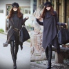 Amanda49 Elegant Cross Design Irregularity Hem Dark Grey Long Sleeves Coat For Women