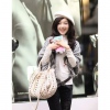 Amanda49 Elegant and Comfortable V-Neck Flax Patterns Bat-Wing Grey Sleeves Acrylic Coat For Women