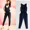 Amanda49 Stylish Deep V-Neckline Elastic Cotton Sleeveless Jumpsuit