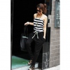 Amanda49 Fashionable Black and White Stripe Patterns Stitching Jumpsuit