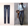 Amanda49 Elegant Low Waist Double Line Embellished Pocket Blue Feet Jeans For Women