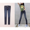 Amanda49 Slim Old Style Wave Line Embellished Pocket Blue Elastic Jeans Long Trousers For Women