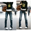 Amanda49 Slim Special Back-Pocket Old Style Frills Dark Blue Jeans For Women