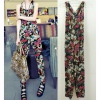 Amanda49 Colorful Floral Patterns Round Neckline Sleeveless Jumpsuit