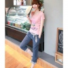 Amanda49 Slim and Casual Flowers Pattern Hem Cotton Blend Fabric Trousers With Belt For Women