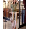 Amanda49 Elegant and Slim Special Patterns Twill Three Quarter Pants For Women