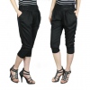 Amanda49 Casual Elastic Waist Frills Black Suiting Three Quarter Pants For Women