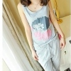 Amanda49 Charming and Casual Cartoon Printed Grey Sleeveless Cotton Blend Fabric Quarter Jumpsuits For Women
