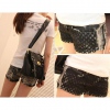 Amanda49 Fashionable Broken Hole Style Net Embellished Black Short Jeans For Women