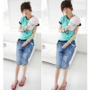 Amanda49 Fashionable Broken Hole Style Three Quarter Jeans