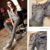 Amanda49 Slim and Fitness Three Red Button Design Snow Pecil Pants