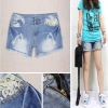 Amanda49 Fashionable Destroyed Hem Lace Embellished Pocket Short Jeans