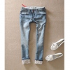 Amanda49 Cute Rubbit Printing Pocket Rolled Hem Pencil Jeans