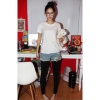 Amanda49 Fashionable Korea Style Button Design Light-Colored Ripped Jeans