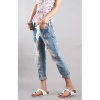 Amanda49 Fashionable Rhinestone Embellished Nine Points Ripped Jeans