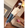 Amanda49 Stylish Rolled Hem Design Water Wash Blue Pencil Jeans