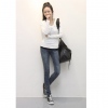 Amanda49 Korea Fashion Zipper Leg Opening Design Pencil Jeans