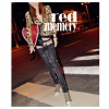 Amanda49 Fashionable Colormatching Stripes Black Jeans+Cotton Long Pants For Women