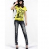 Amanda49 Simple and Slim Snow Style Mix Match Black Elastic Feet Jeans For Women