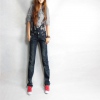 Amanda49 Exquisite Bowknot Button Rhinestone Embellished Dismountable Dark Blue Jeans Overalls For Women