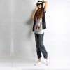 Amanda49 Exquisite Lace Embellished Waist Special Back-Pocket Dark Blue Jeans For Women