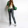 Amanda49 Special Waist Design Broken Hole Style Dark Blue Jeans For Women