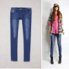 Amanda49 Slim Low Waist Rough Selvedge Embellished Back-Pocket Dark Blue Jeans For Women