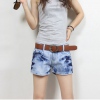 Amanda49 Charming Mix Match Patch Embellished Scratch Light Blue Short Jeans For Women