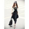 Amanda49 Slim and Popular Frills Elastic Openning Black Quarter Trousers For Women