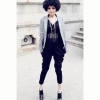 Amanda49 Fashionable and Sexy Deep V-Neckline Black Harem Jumpsuit