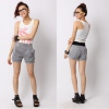 Amanda49 Delicate Rivets Button Embellished Stripes Cotton Lun Blended Short Trousers For Women