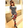 Amanda49 Artistic and Colorful Rose Pattern Embellished Harem Pants
