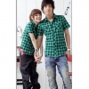 Amanda49 Fashionable and Slim Grid Style Short Sleeves Couple Blouses For Lovers
