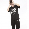 Amanda49 Stylish Round Neckline Letter Printed Black Sleeves Cotton Couple T-Shirt For Lovers