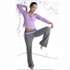 Amanda49 Special Offer Summer Fashion V-Neckline Purple Blouse and Gray Trousers Yoga Clothing Dance Suit