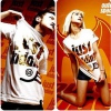 Amanda49 Stylish Round Neckline Golden Letter Printed Short Sleeves CVC Lycra Couple T-Shirt For Lovers