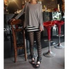 Amanda49 Black Strips Pattern Hollow Leggings