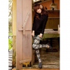 Amanda49 Popular and National Deer Snow Patterns Black Long Trousers For Women