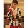 Amanda49 Fashionable and Slim Deep V-Neck Stars Stripes Long Sleeves Blouse For Men