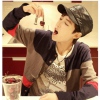 Amanda49 Warmly and Slim Round Neckline Stripes Cotton Blouse For Men