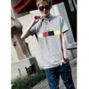 Amanda49 Casual Patch Embellished Grey Sleeves Cotton Blended T-Shirt For Men