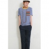 Amanda49 National Round Neckline Stripes Pocket Blue Sleeves Cotton Fabric T-Shirt For Men