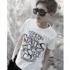 Amanda49 Fashionable Round Neckline Letter Embellished White Sleeves Cotton T-Shirt For Men